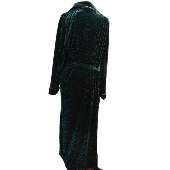 Vtg Cabernet Velvet Burnout Floral Emerald Luxurious Holiday Sz Large Comfy Robe - Picture 4 of 8